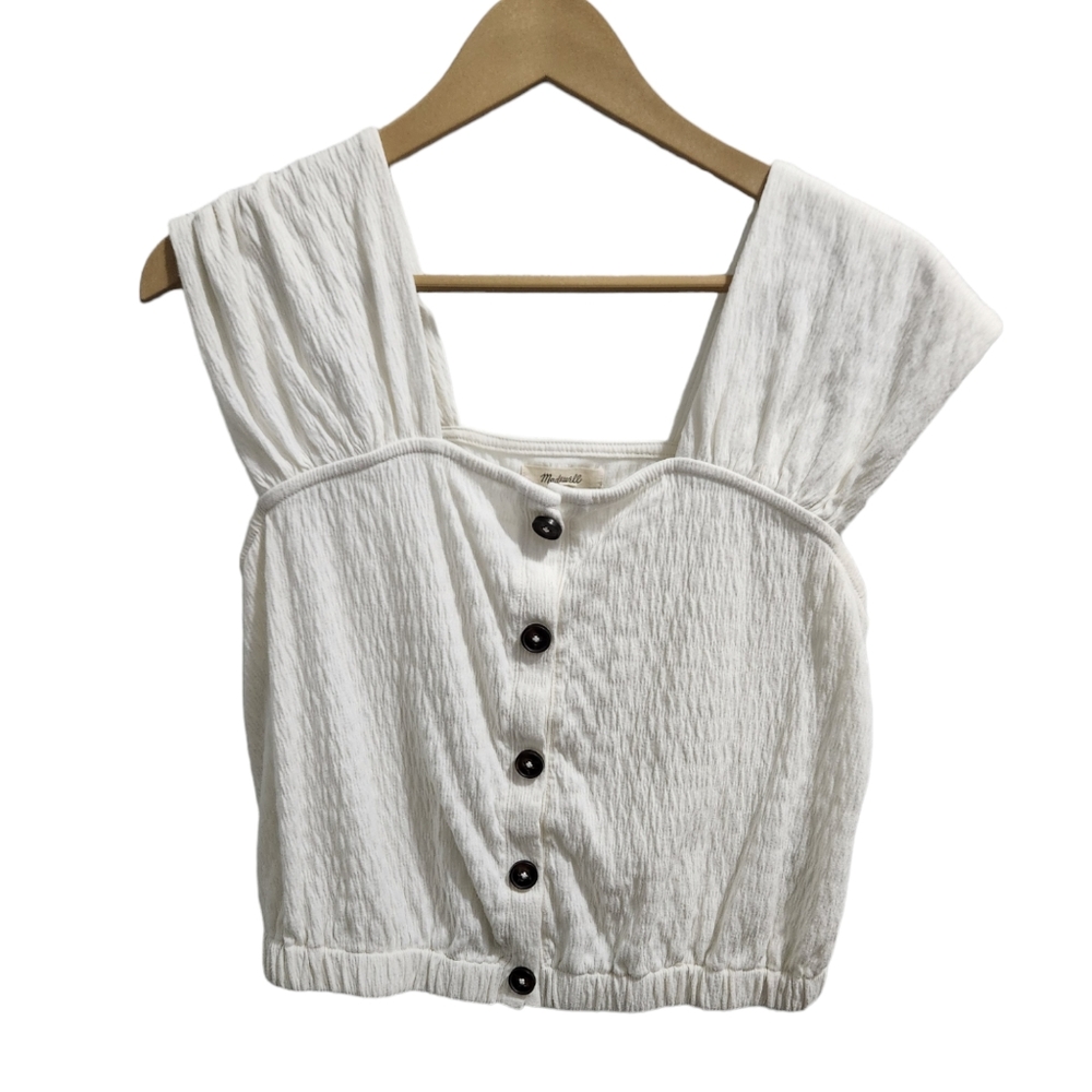 ⚪️ MADEWELL | CRINKLE KNIT BUTTON-FRONT TOP IN LIGHTHOUSE